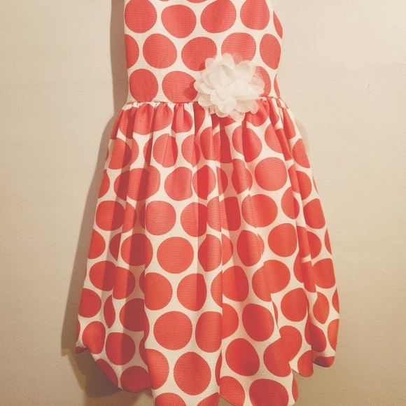 The Communion Collection Girl's Cream&Coral Dot Scalloped hem Dress; Size 6, NWT - Picture 3 of 10